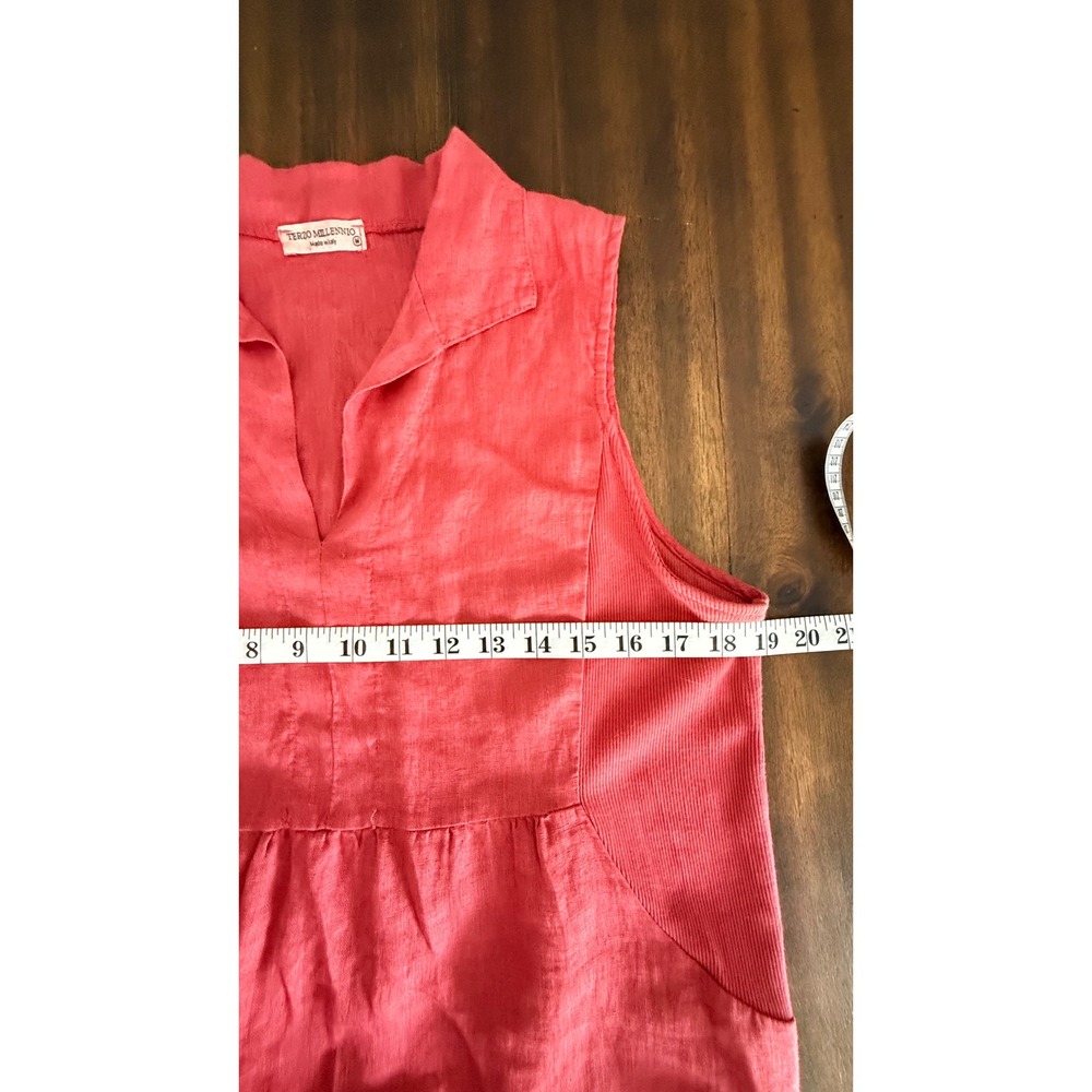 Terzo Millennio Coral Red Linen Sleeveless V-Neck Dress Made in Italy Size Med - Picture 10 of 11